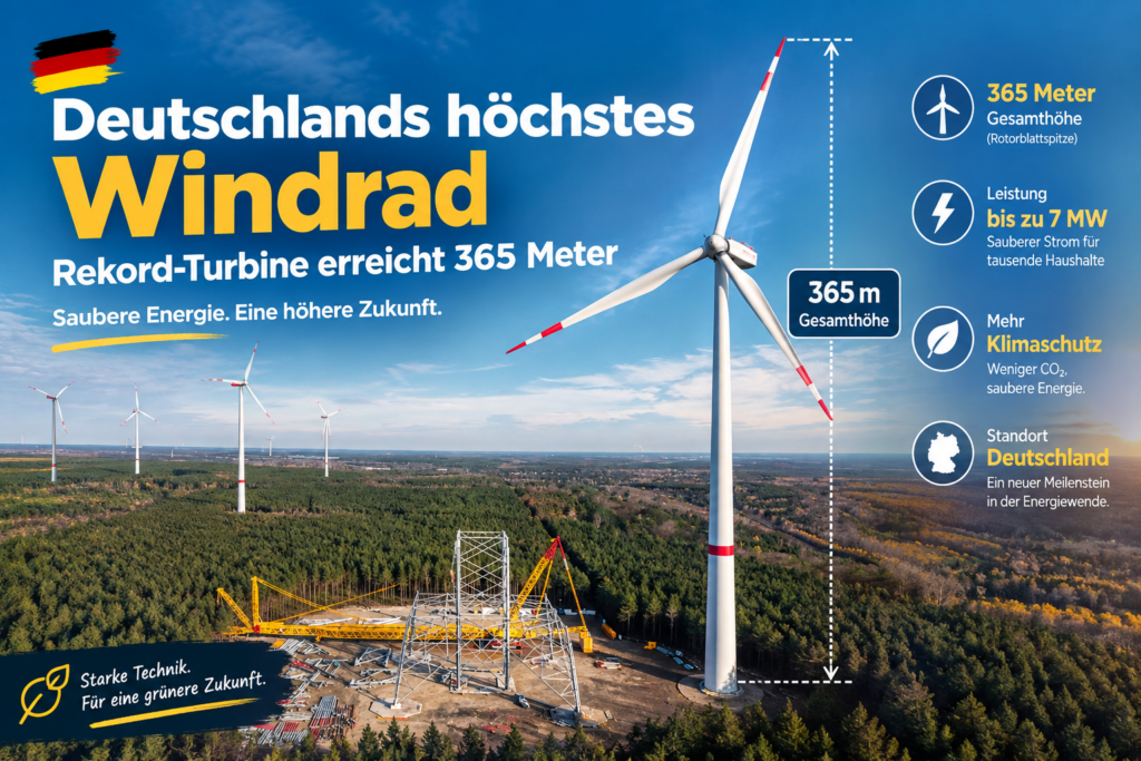 Deutschlands höchstes Windrad Rekord-Turbine erreicht 365 Meter